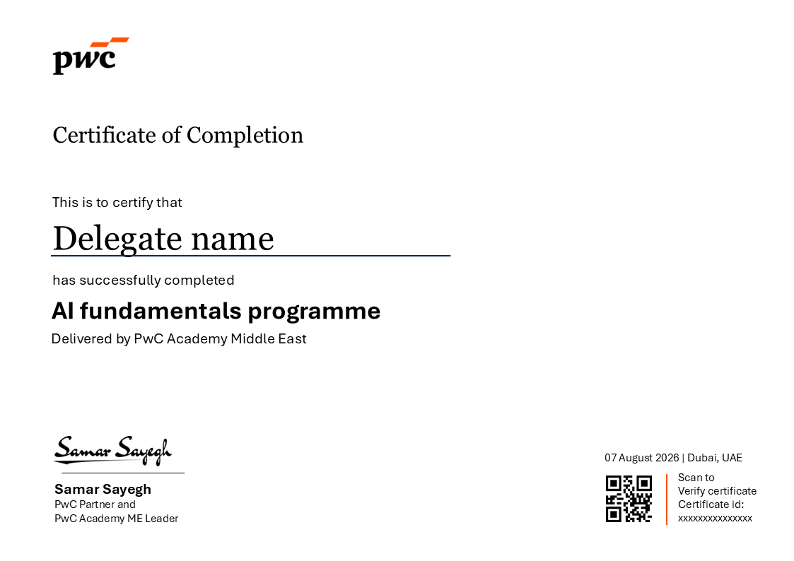 PwC Academy Certificate of Completion